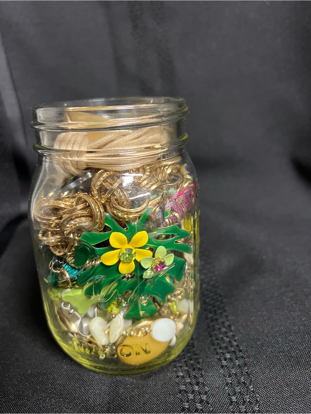 Decorative Glass Jar Filled with Green & Yellow Floral Charms